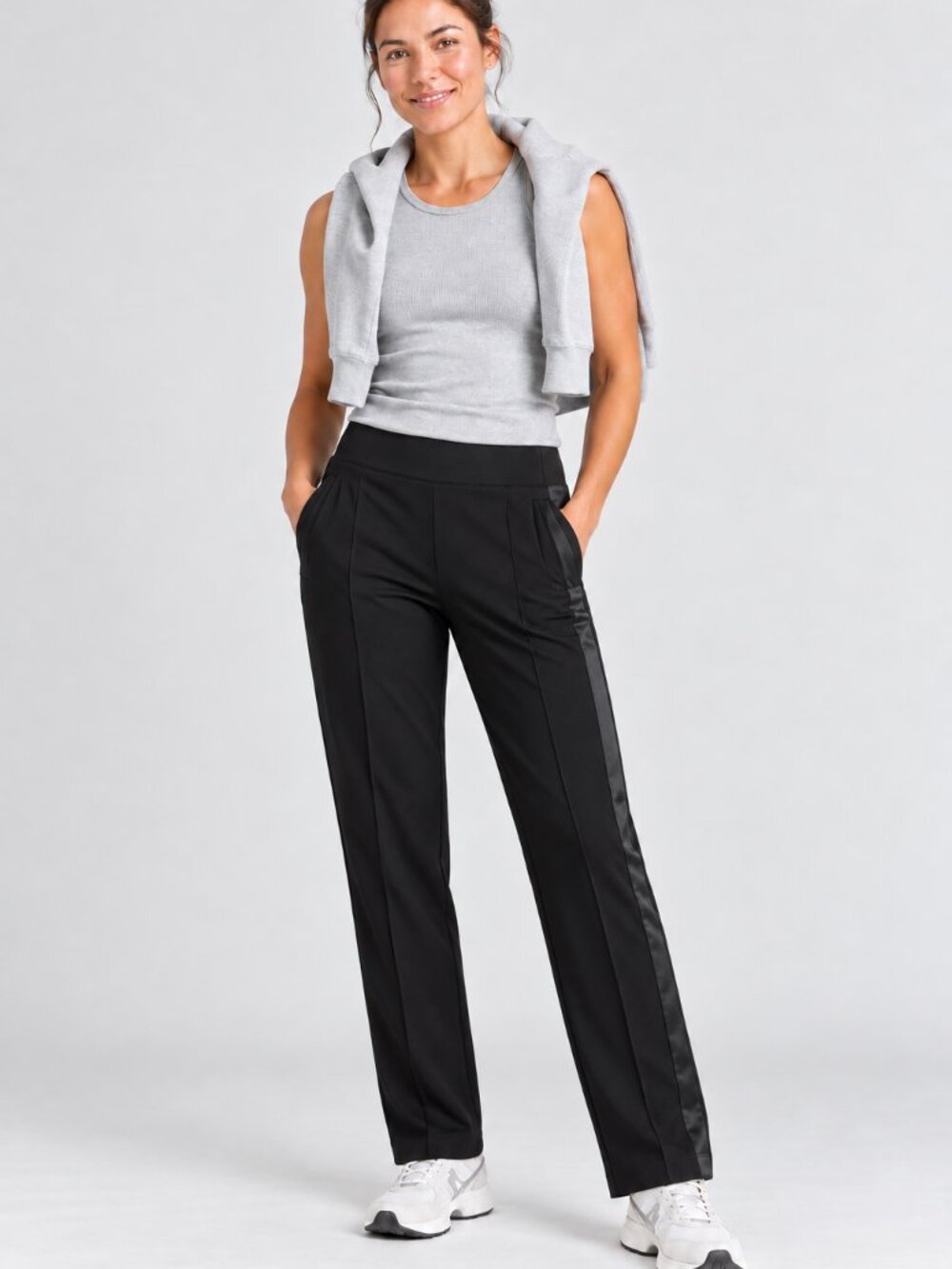 NWT Athleta Endless Tuxedo Stripe Pants in Black, Size 10